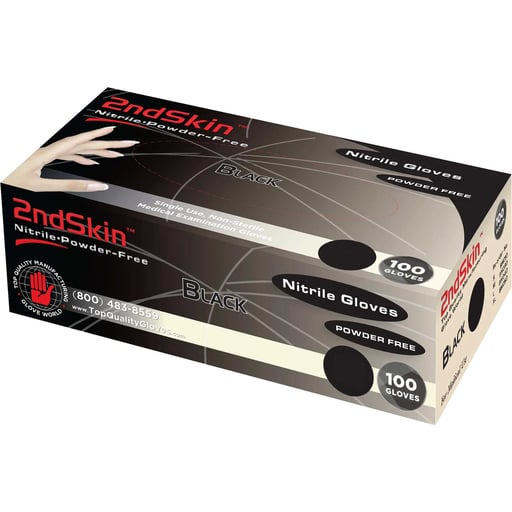 2ndSkin Nitrile Exam Gloves, Powder Free, Small, Black, 100/Box, Case of 10. BPA (Bisphenol A)