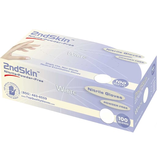 2ndSkin Nitrile Exam Gloves, Powder Free, Large, White, 100/Box, Case of 10. BPA (Bisphenol A)